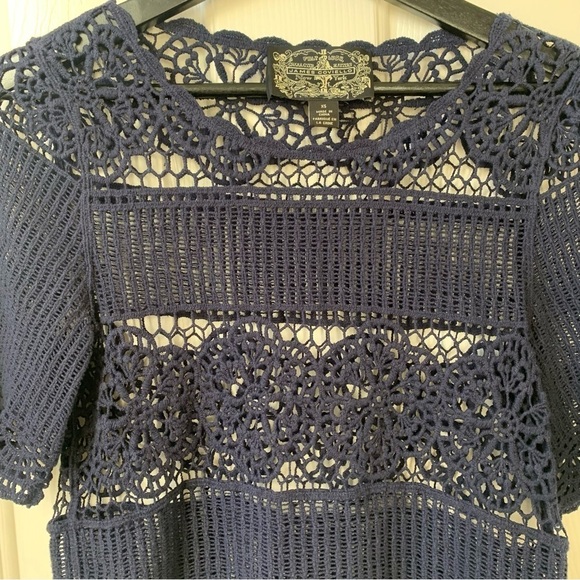 James Coviello By Anthropologie Women Crochet Knit Crop Top short sleeves XS - Picture 10 of 10